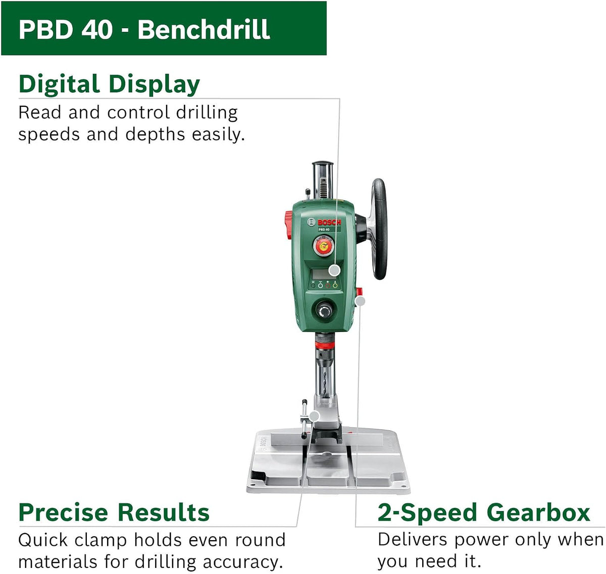 Bosch PBD 40 710W Bench Drill Press – 13mm Chuck, Digital Display, 2-Speed Gearbox - Excellent Condition